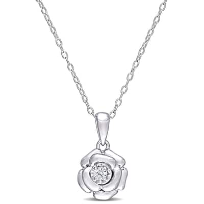 Miadora Sterling Silver Diamond Accent Flower Necklace