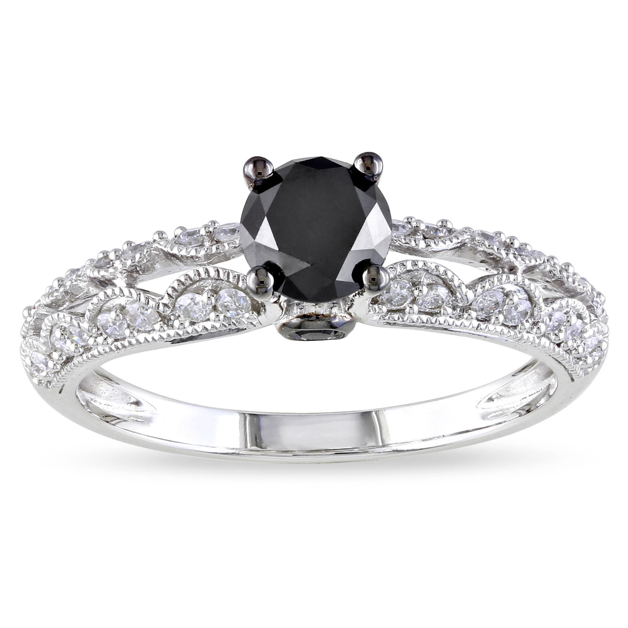 Miadora 14k White Gold 1ct TDW Black and White Diamond Ring (G H, I1