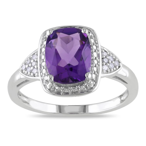 Miadora 10k White Gold Cushion cut Amethyst and Diamond Accent Ring