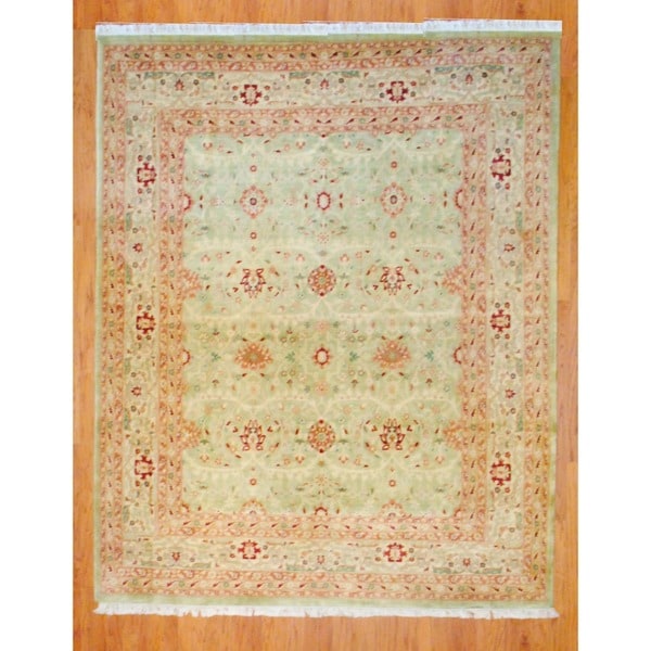 Indo Hand knotted Light Green/ Ivory Oushak Wool Rug (8' x 10') 7x9   10x14 Rugs