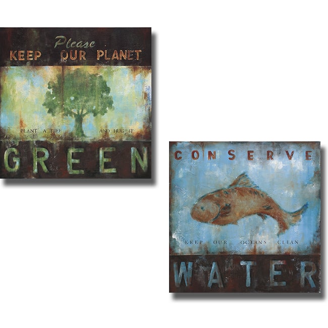 Wani Pasion 'Green Planet and Conserve Water' 2-piece Canvas Art Set - Multi