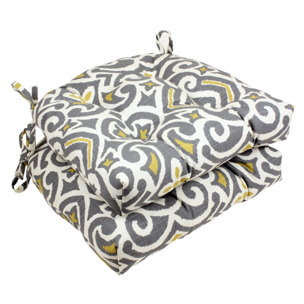 Pillow Perfect Gray/ Greenish-Yellow Damask Reversible Chair Pad (Set of 2)