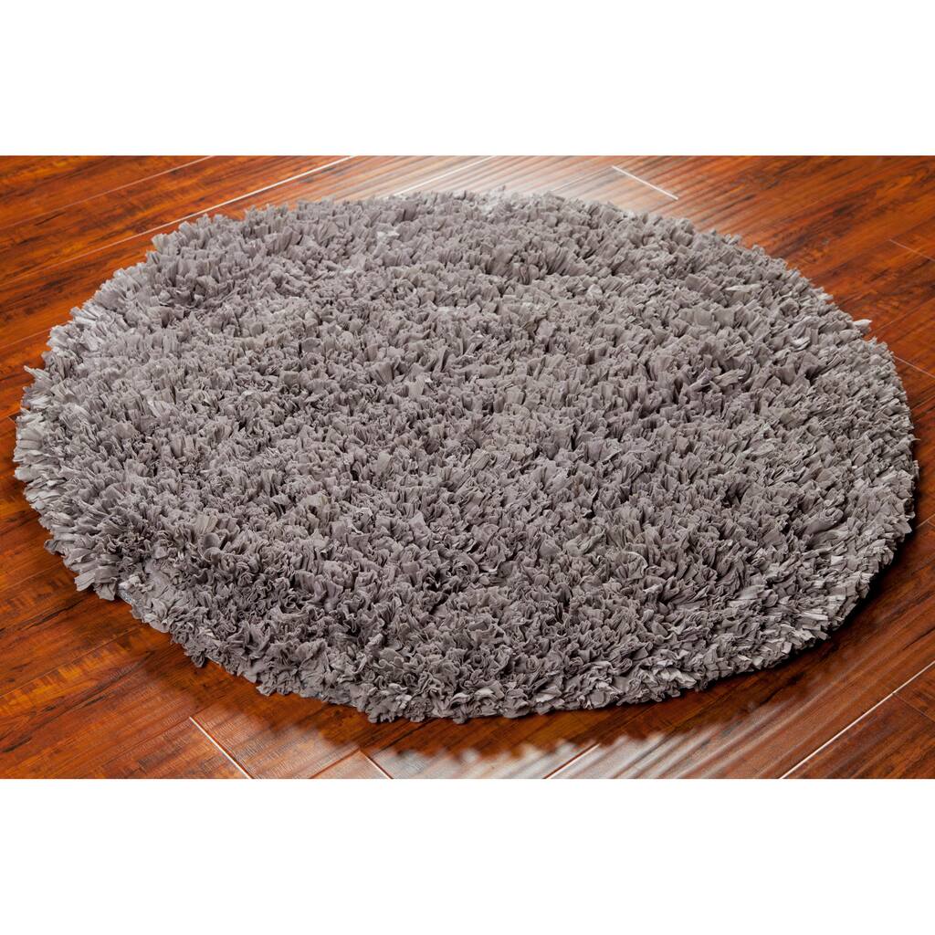 Mandara Hand-woven Grey Shag Rug (4' Round)