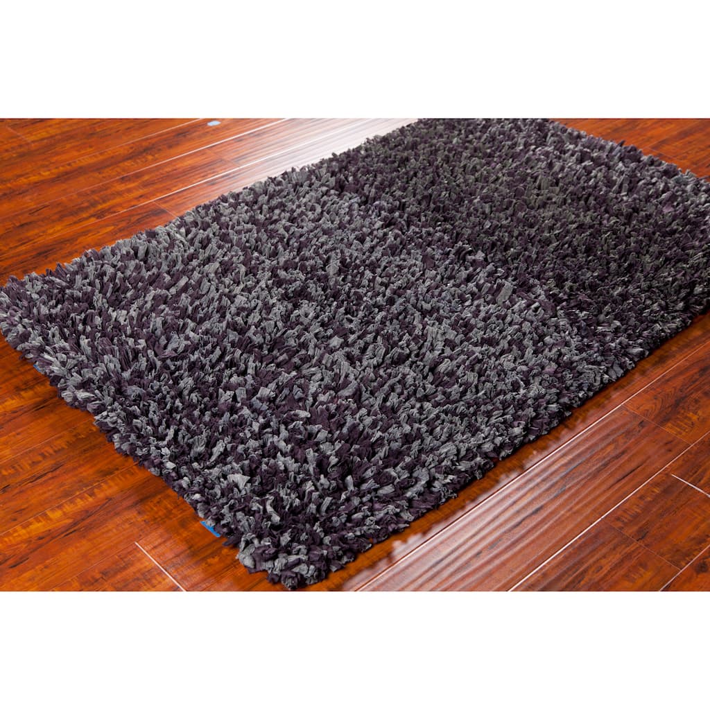 Mandara Hand-woven Grey/ Plum Shag Rug (3'6 x 5'6)