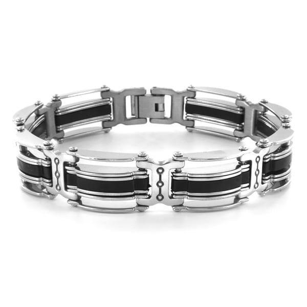 Crucible Blackplated Stainless Steel Striped Mens Bracelet