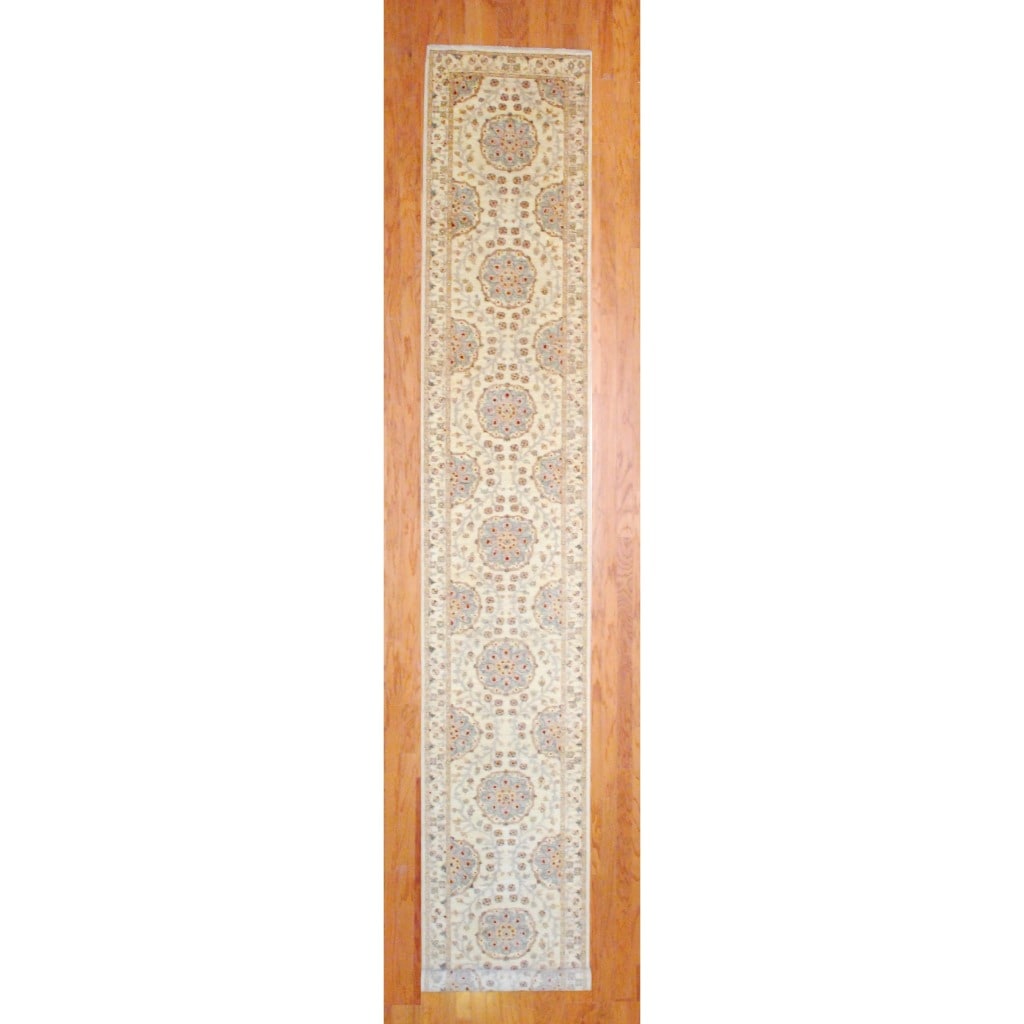 Afghan Hand knotted Beige/ Light Brown Vegetable Dye Wool Runner (28