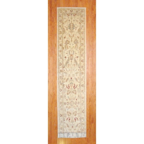 Afghan Hand knotted Beige/ Gold Vegetable Dye Wool Runner (3'1 x 20') Runner Rugs