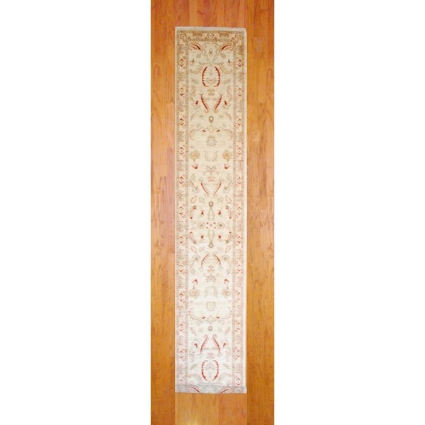 Afghan Hand knotted Ivory/ Beige Vegetable Dye Wool Runner (28 x 144