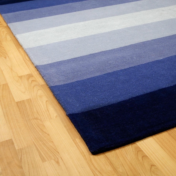 Hand-tufted Blue Stripes Wool Rug - 5' x 8'