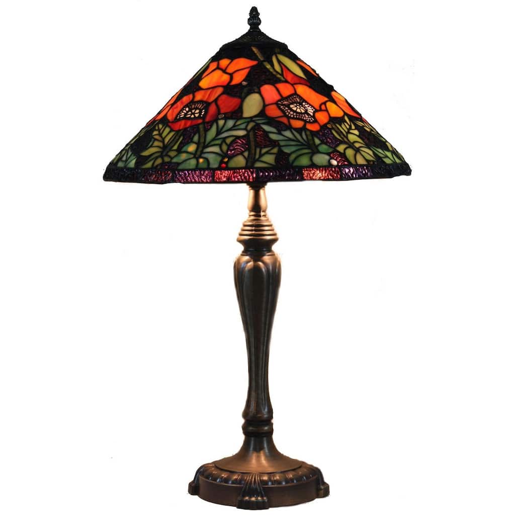 Poppies Handcrafted Stained Glass Tiffany Style Table Lamp