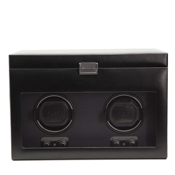 WOLF Heritage Black Faux Leather Module 2.1 Double Watch Winder
