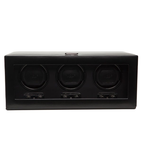 WOLF Heritage Black Faux Leather Triple Watch Winder