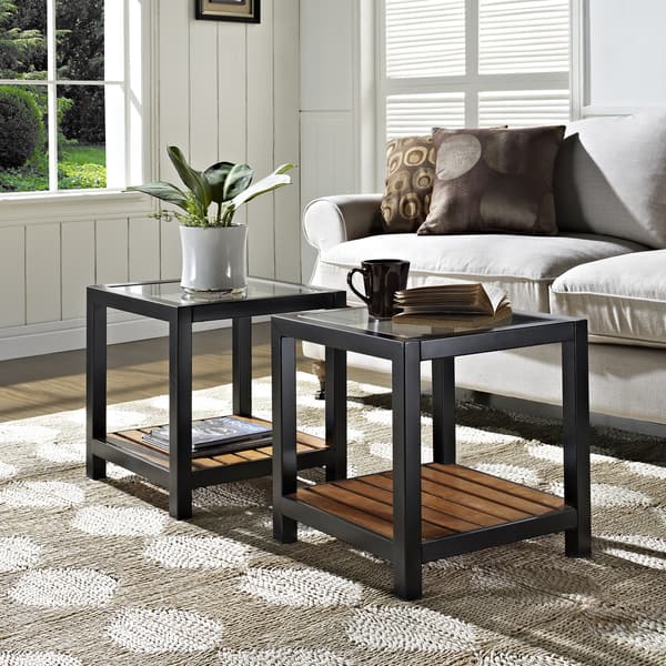 Glass Metal Antique Brown Wood Coffee Table (Set of 2) Bed Bath