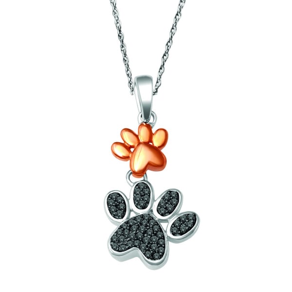 De Couer 10k Two-tone Gold 1/8ct TDW Black Diamond Dog Paw Necklace ...