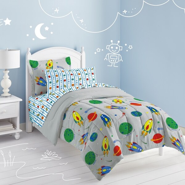 Dream Factory Space Rocket Twin 5-piece Bed in a Bag with Sheet Set
