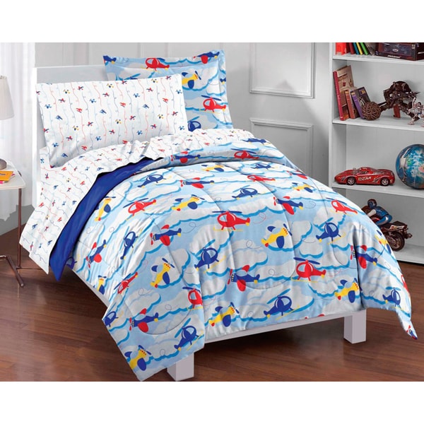 Shop Planes and Clouds 5-piece Twin-size Bed in a Bag with Sheet Set - Blue - Overstock - 7316039