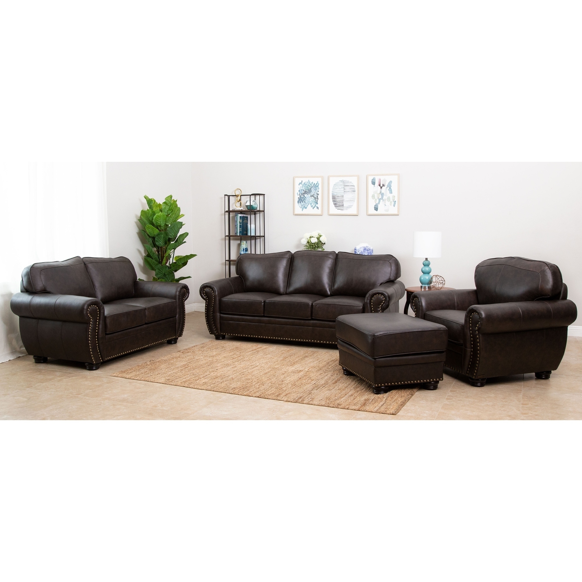 Abbyson Living Richfield 4 piece Premium Top grain Leather Sofa, Loveseat, Armchair, Ottoman Set