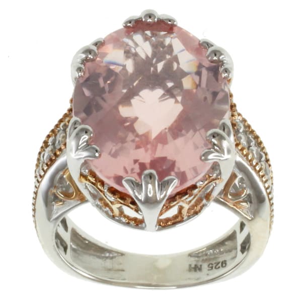 Michael Valitutti Two tone Silver Rose Quartz Ring Michael Valitutti Gemstone Rings