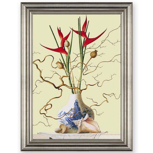 Bristish Floral Print in Wooden Frame with Anti-Glare Glass - Beige