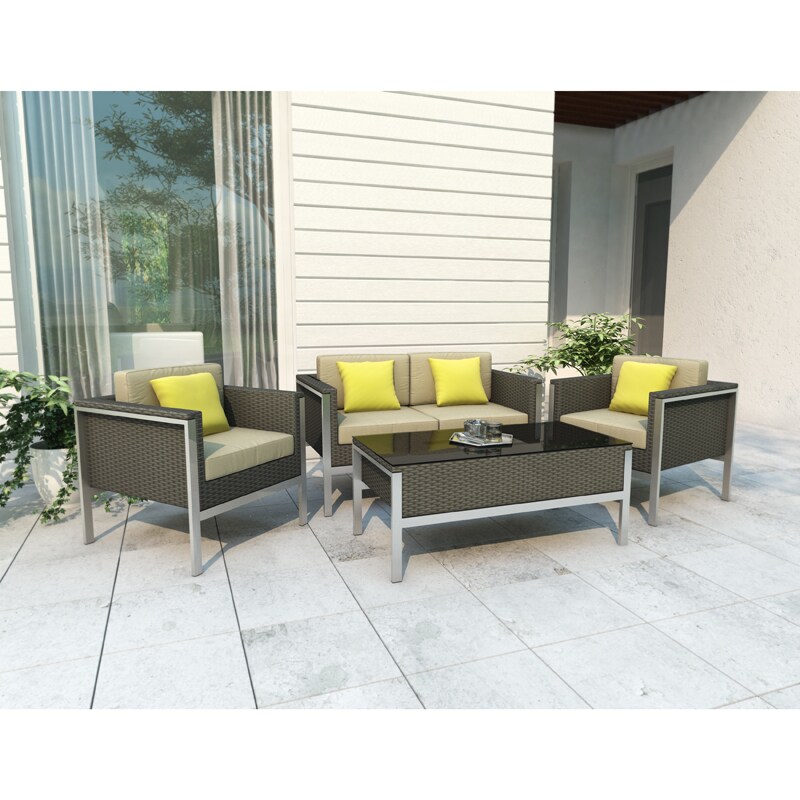 Shop Sonax Lakeside 4 Piece Patio Furniture Set In River Rock Weave Overstock 7317923