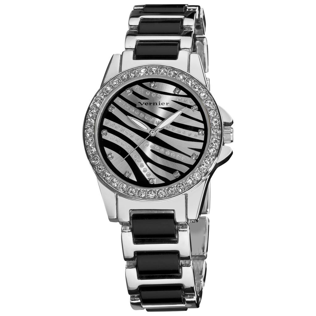 Vernier Ladies Fashion Zebra Print Genuine Crystal Stones Bracelet Watch