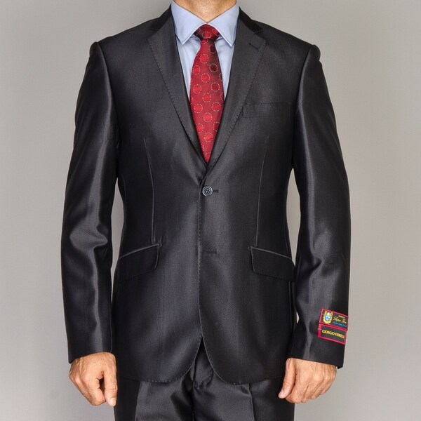 Giorgio Fiorelli Mens Shiny Black Slim fit Suit