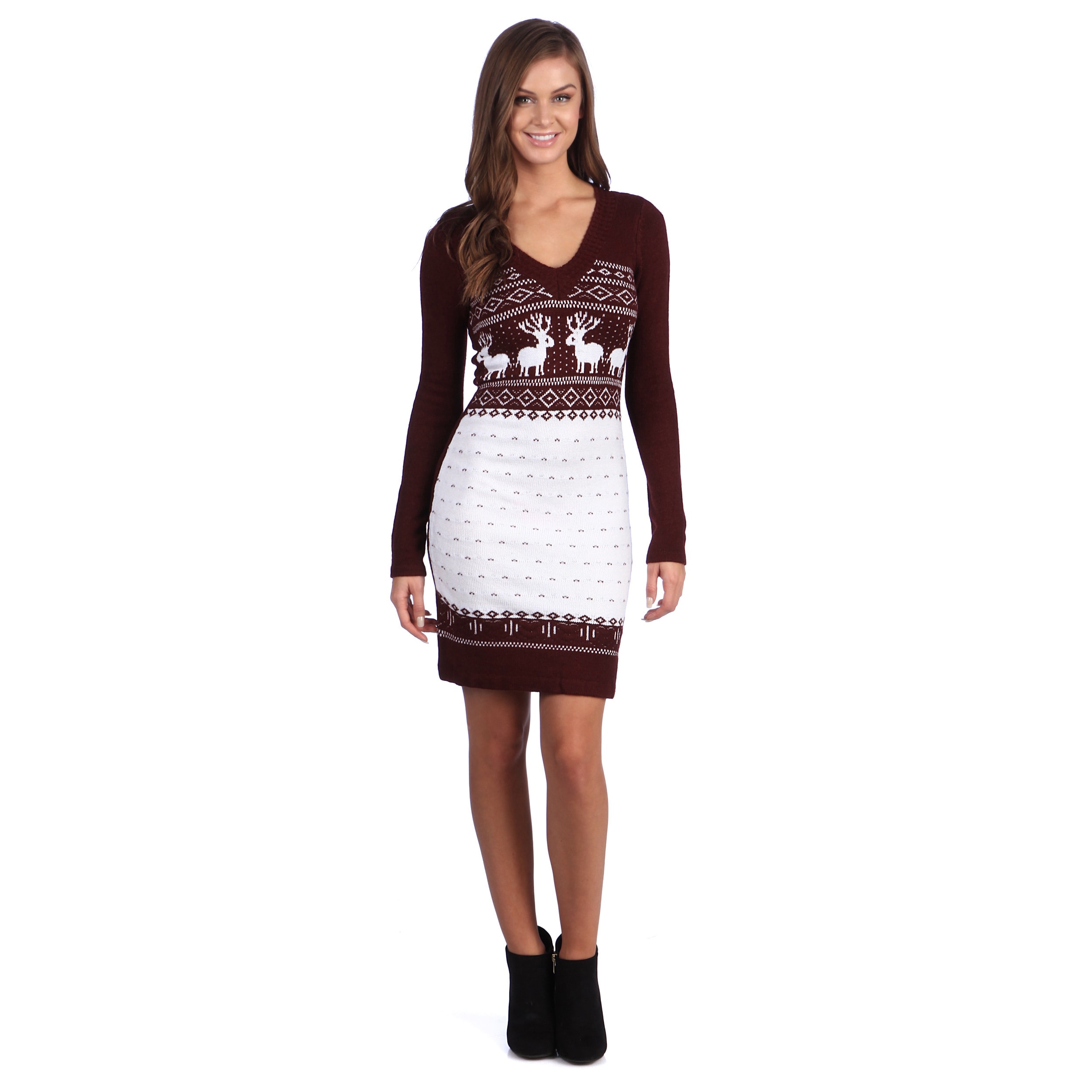 White Mark Womens Boston Maroon/ White Sweater Dress  