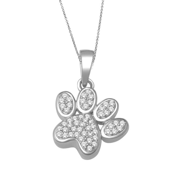 De Couer 10k White Gold 1/8ct TDW Dog Paw Print Necklace (H-I, I2 ...