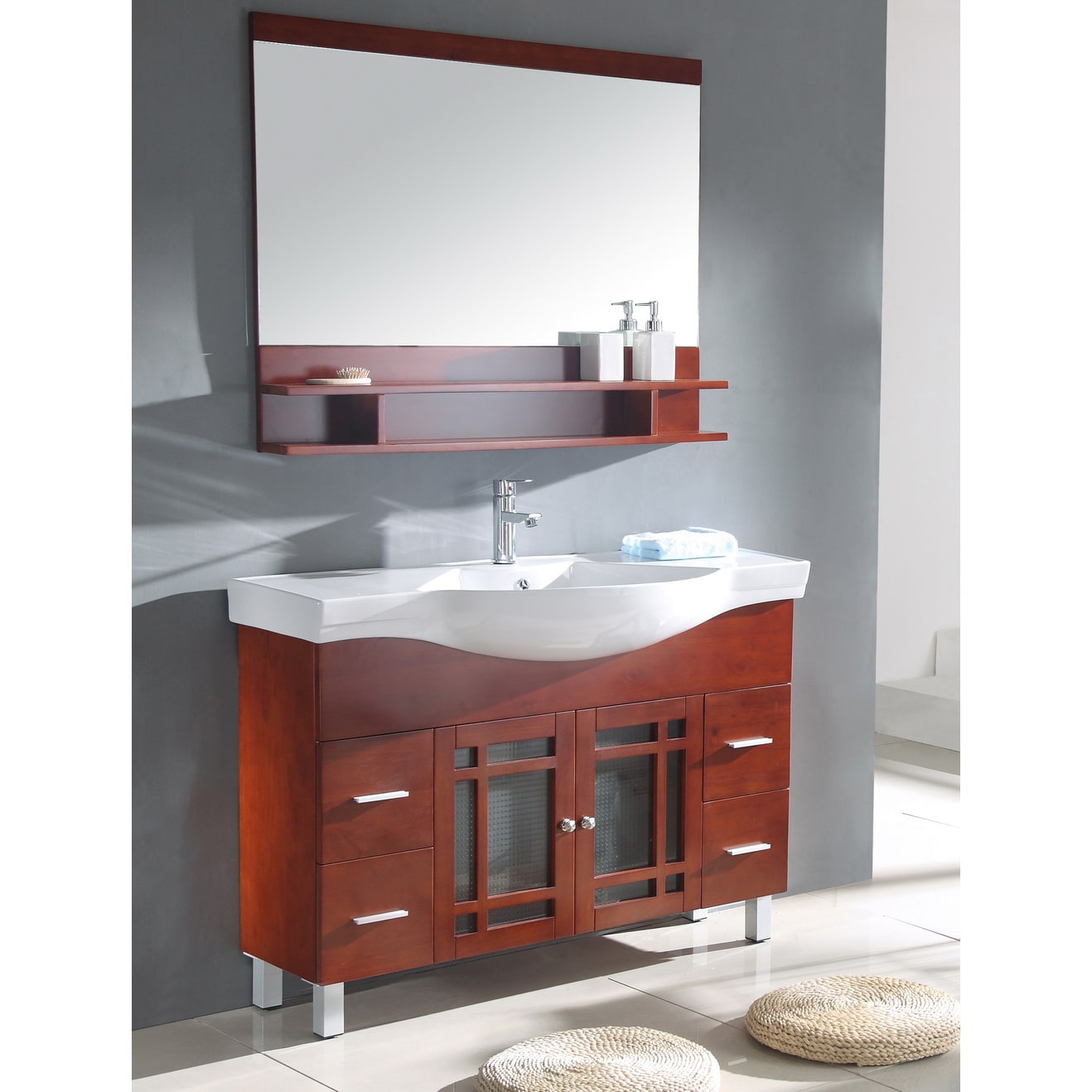 Ceramic Sink Top Single Sink Bathroom Vanity With Matching Mirror