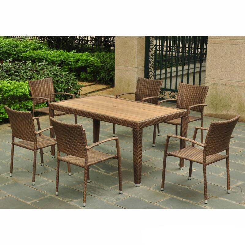 International Caravan Resin Wicker/Aluminum 7-piece Patio Dining Set - Brown