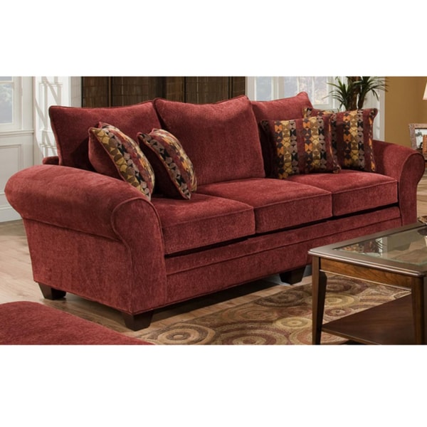 Burlington Masterpiece Burgundy/ Palmero Mosaic Pillows Sofa Set Free