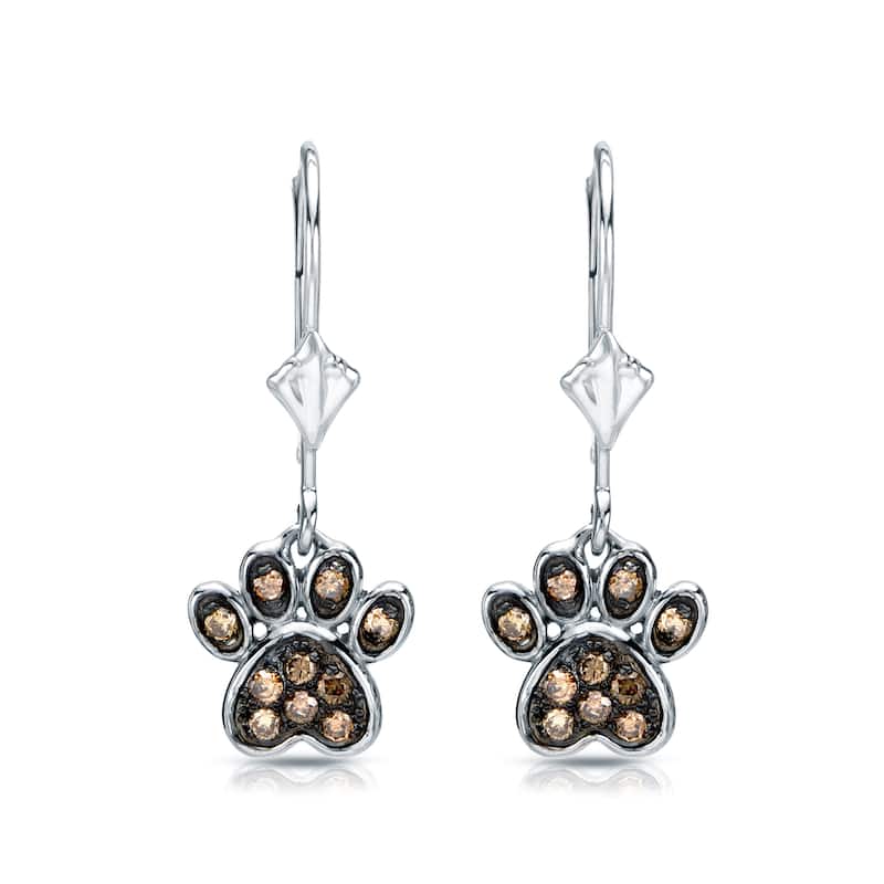 14k Gold 1/4ct TDW Round Brown Diamond Dog Paw Lever back Earrings