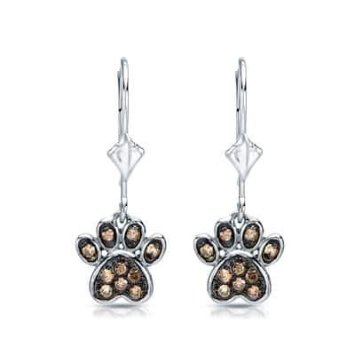 14k Gold 1/4ct TDW Round Brown Diamond Dog Paw Lever back Earrings