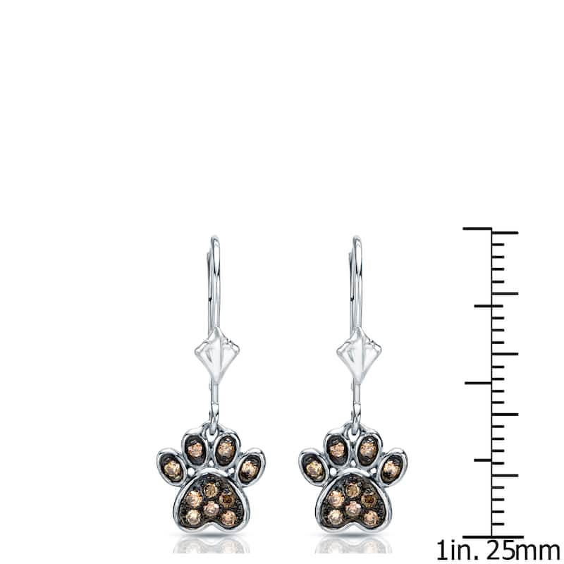 14k Gold 1/4ct TDW Round Brown Diamond Dog Paw Lever back Earrings