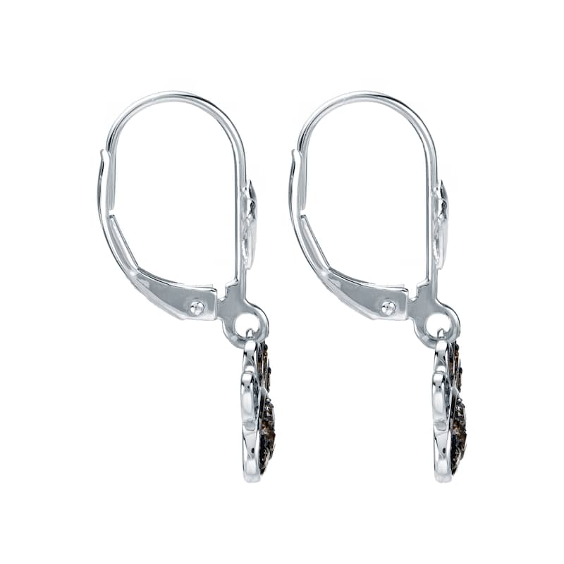 14k Gold 1/4ct TDW Round Brown Diamond Dog Paw Lever back Earrings
