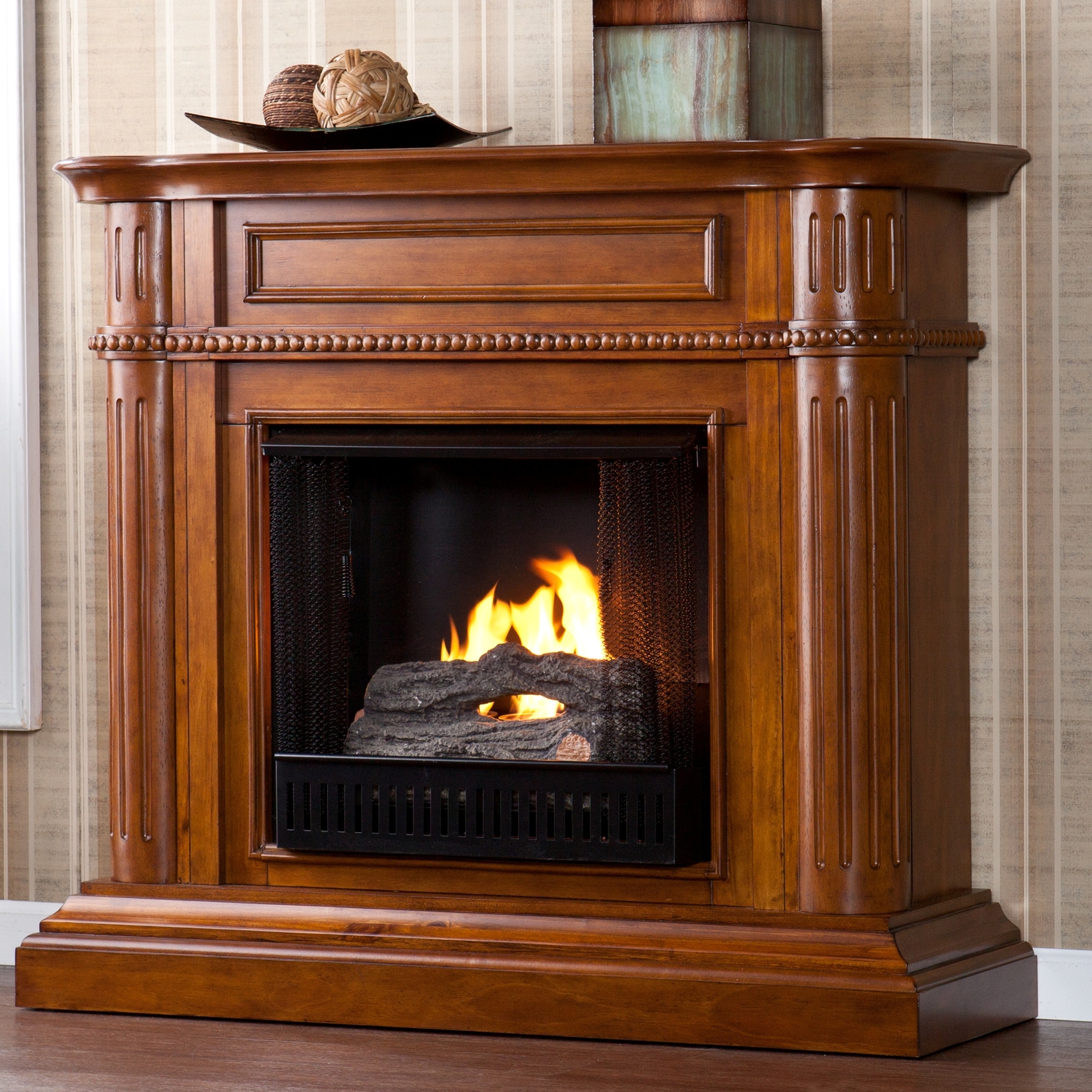 Jocelin Walnut Gel Fuel Fireplace - Bed Bath & Beyond - 20881584