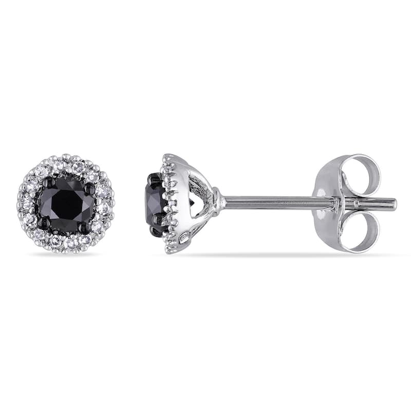 Miadora 1/2ct TDW Black and White Diamond Halo Stud Earrings in Sterling Silver