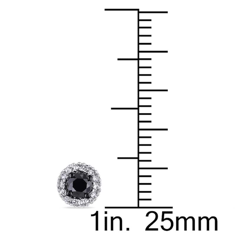 Miadora 1/2ct TDW Black and White Diamond Halo Stud Earrings in Sterling Silver