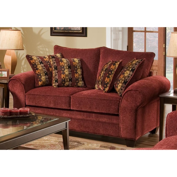 Burlington Masterpiece Burgundy Loveseat Palmero Mosaic Pillows Set Sofas & Loveseats