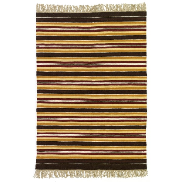 Striped Flatweave Rust Gold Brown And Yellow 100 Percent Striped Flatweave Rust Gold Brown And Yellow 100 Percent Egyptian Wool Rug