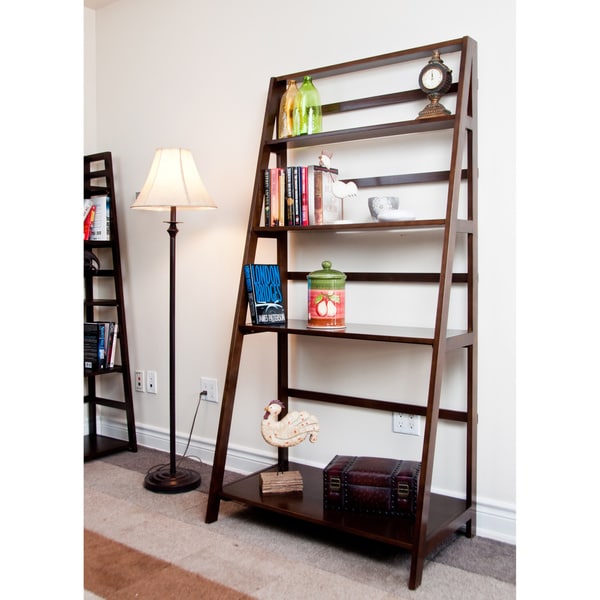 WYNDENHALL Normandy Tobacco Brown Convertible Ladder Shelf Bookcase - Desk