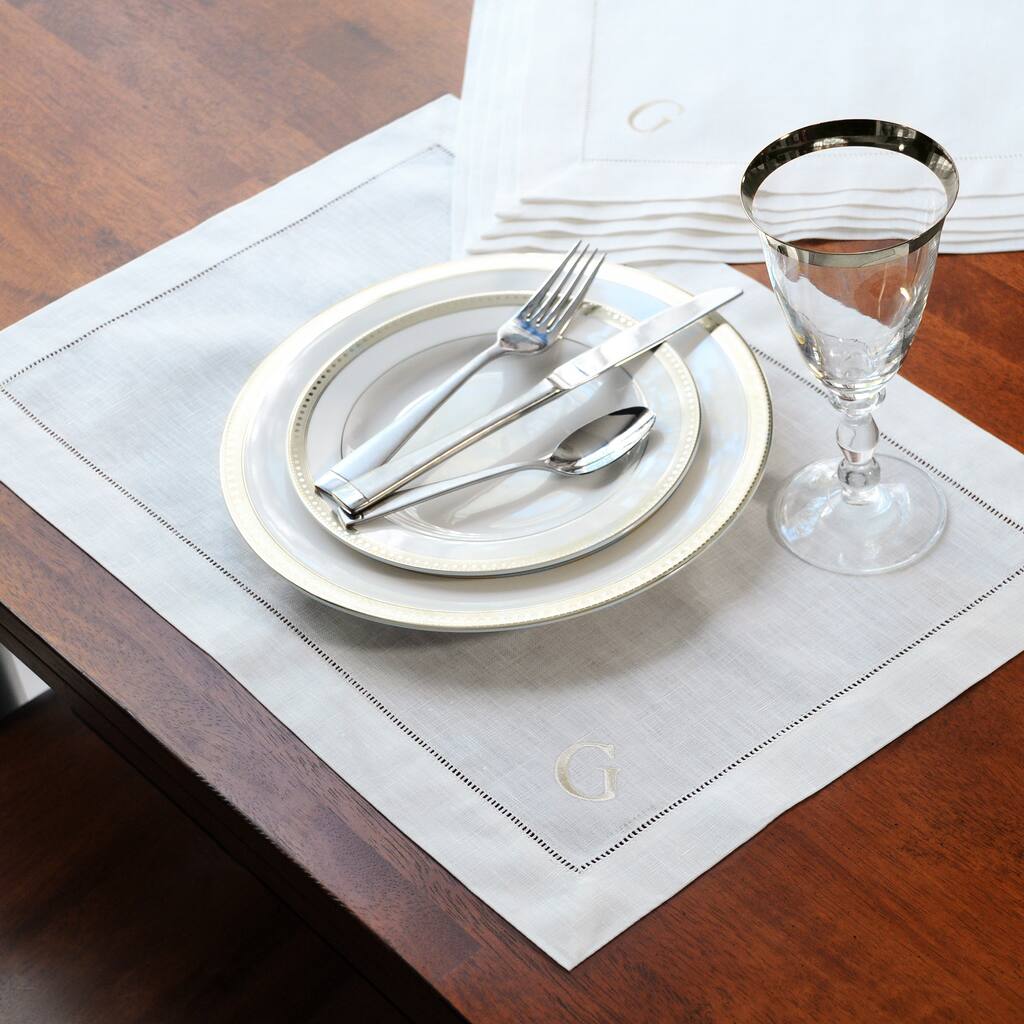 Cream Linen Personalized Hemstitch Placemats (Set of 6)