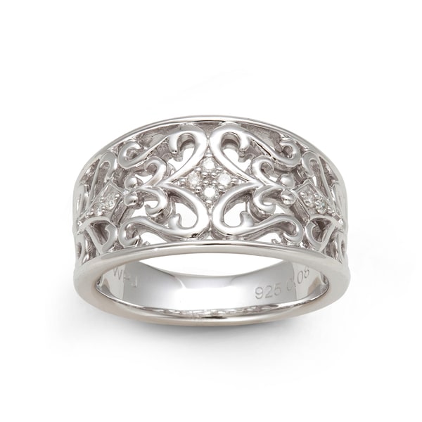 Shop Sterling Silver 1/10ct TDW Diamond Filigree Ring (H-I, I2-I3 ...