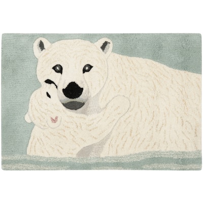 SAFAVIEH Handmade Wildlife Polar Bear and Cub Wool Rug - 2' x 3'