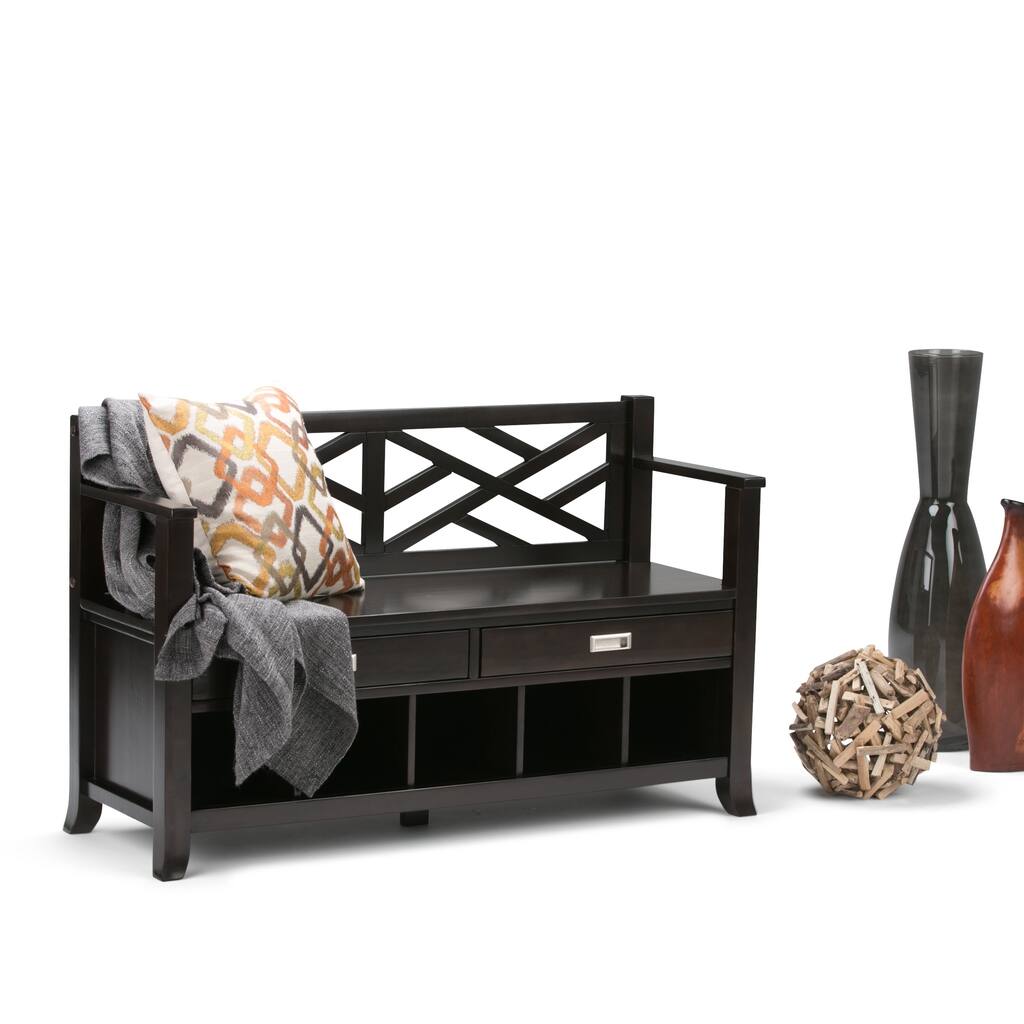 WYNDENHALL Lancaster SOLID WOOD 48 inch Wide Contemporary Entryway Storage Bench with Drawers and Cubbies in Espresso Brown