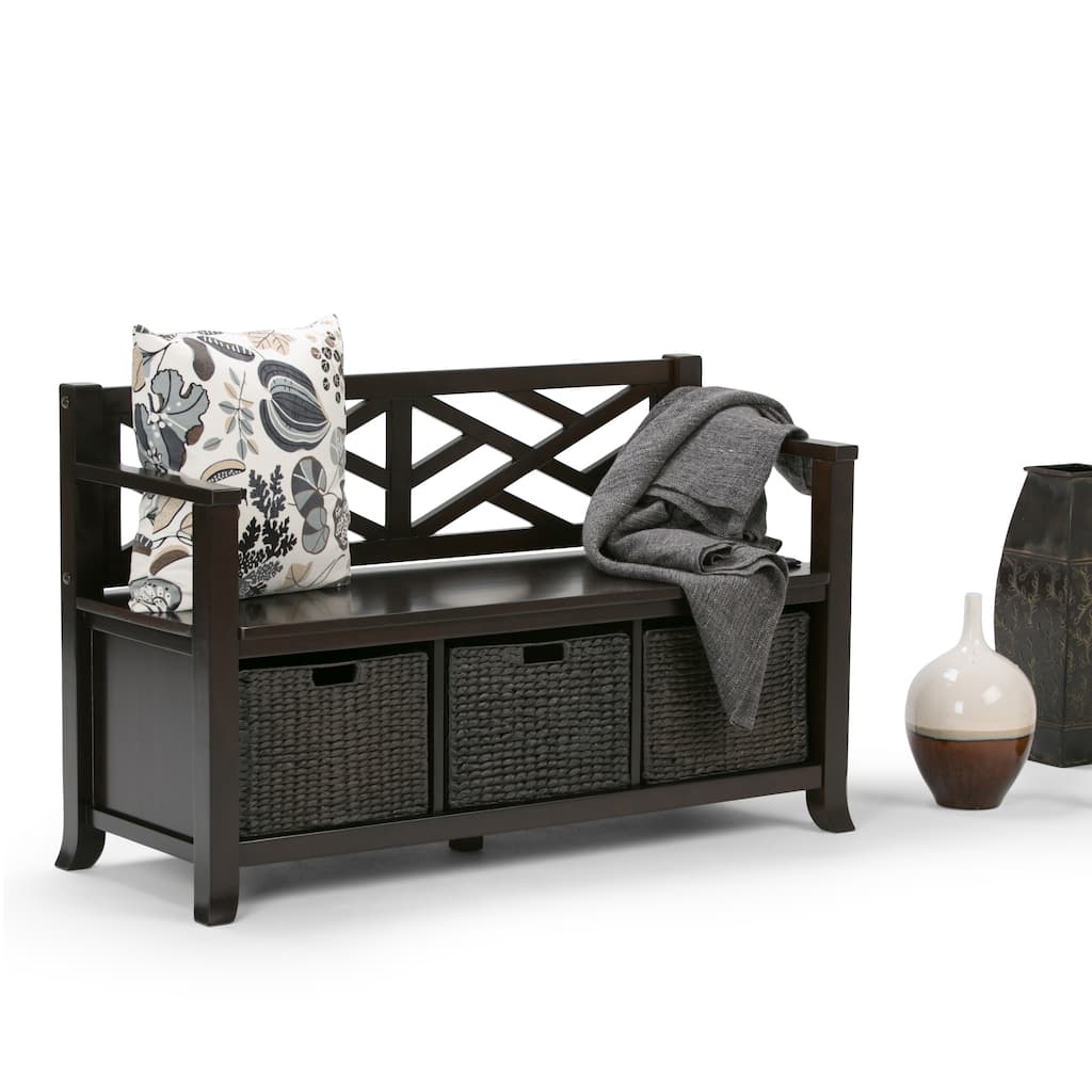 WYNDENHALL Nolan SOLID WOOD 47 inch Wide Transitional Storage Bench with Basket Storage in Espresso Brown - 47 W x 19 D x 30 H