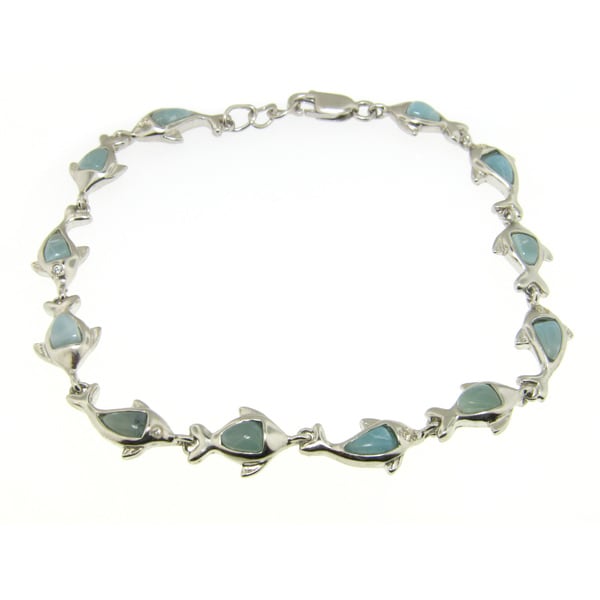 Sterling Silver CZ and Larimar Dolphin and Fish Bracelet Gemstone Bracelets