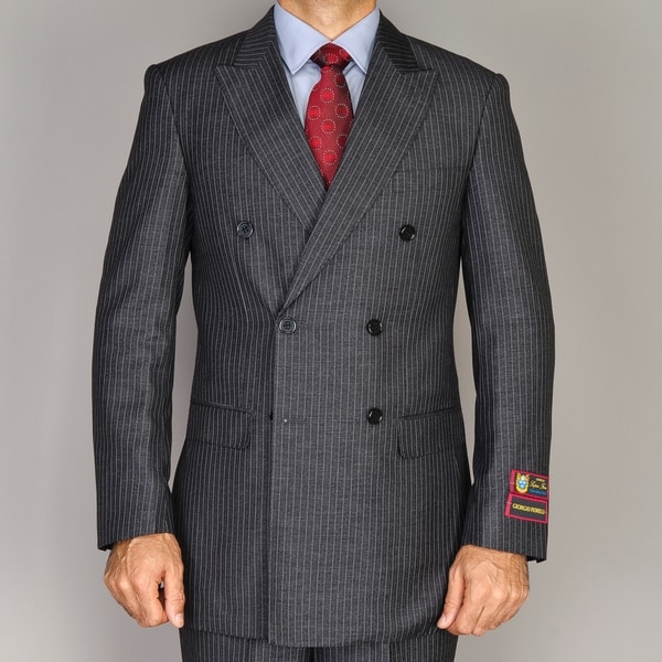 Pinstripe Grey Double Breasted Suit - 14794343 - Overstock.com Shopping ...