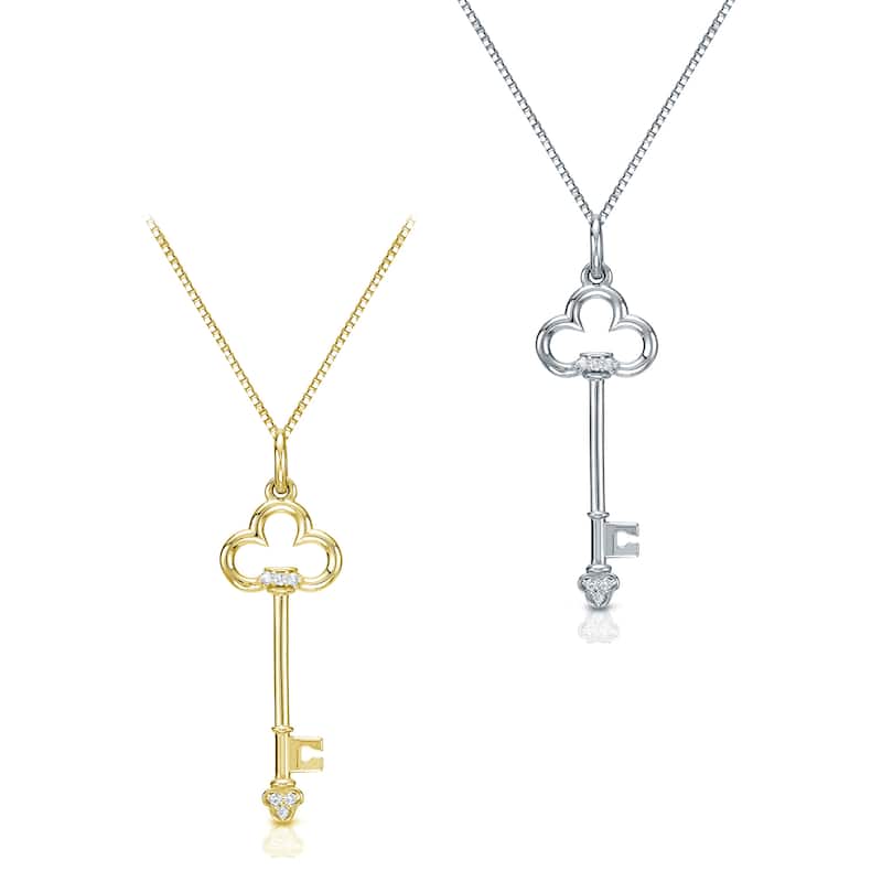 Auriya 14k Gold Diamond Accent Clover Key Pendant (H-I, I1-I2)