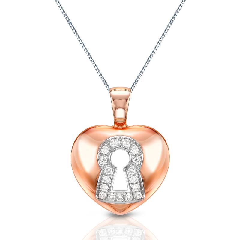 Auriya Rose Gold Diamond Accent Heart Lock Pendant 14K (H-I, I1-I2)
